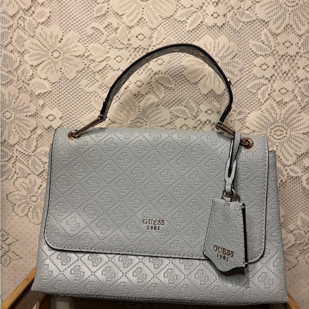 Guess Embossed Satchel in Light blue